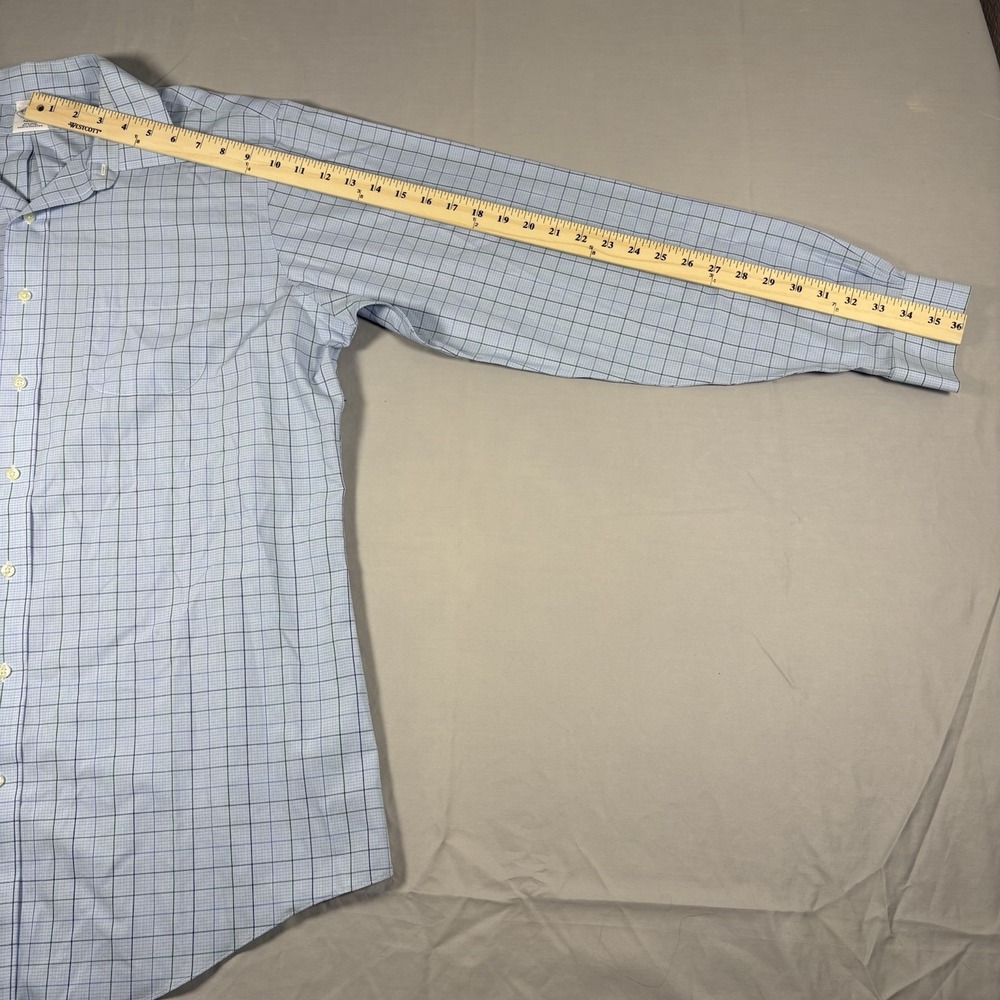 Brooks Brothers 1818 Regent Shirt Mens 17 36/37 Blue Windowpane Non Iron Cotton - Picture 7 of 9